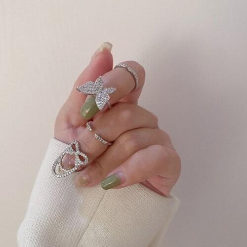 Fashion Zircon Smart Butterfly Nail Rings for Women Girls Copper Plated Color Preserving Opening Adjustable Ring Female Jewelry