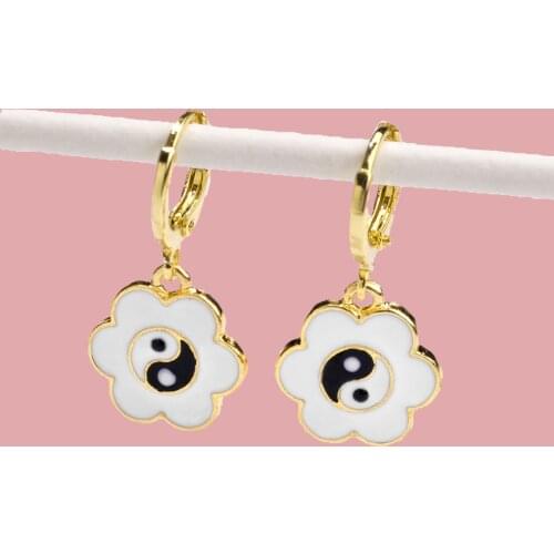 Trendy Tai Chi Flower Dangle Earrings For Women Teens Girls Sweet Yin Yang Fengshui Drop Earring Party Fashion Jewelry Gifts