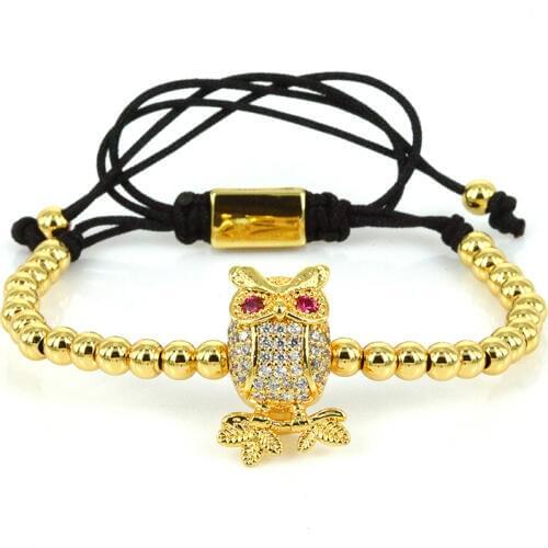 Anil Arjandas Braiding Men Macrame Bracelet Fashion Men Owl Macrame Bracelet with Pave Setting White CZ & 4mm Brass Bead ZZB-24
