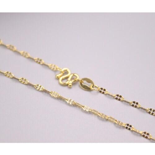 Real 24K 3D Yellow Gold Necklace Width 2mm Clover Link Chain 17.5"L About 3g For Woman New Style