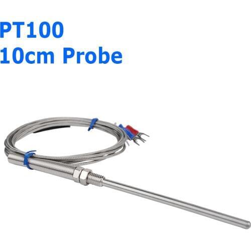 Stainless Steel Shield 10cm Probe Tube RTD PT100 Temperature Sensor with 2m 3 Cable Wires for Temperature Controller