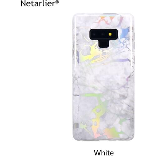 Netarlier IMD Fitted Case For Samsung Galaxy Note8 note9 S9 S9Plus White Holo Chrome Marble Design Glossy Protective Case Cover