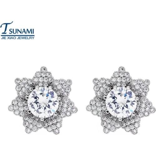 The new popular flower AAA zircon earrings Women and girls like white zircon earrings ER050