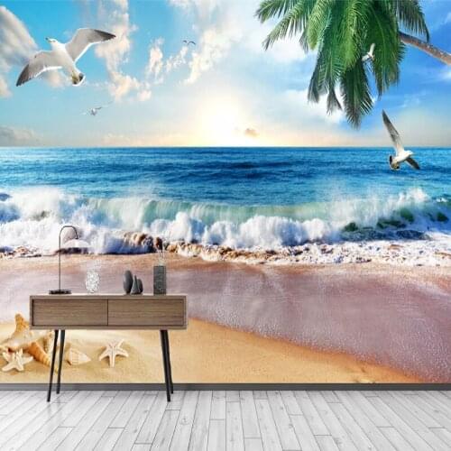 Custom 3D Wallpaper 3D stereo seascape seagull coco Beach Parrot Photo Mural Living Room Bedroom Waterproof Wall Paper Poster