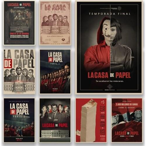 Hot American TV Series Web Drama Vintage Kraft Paper of LaCasa De Papel Poster Wall Sticker for Home Personalized Art Decoration