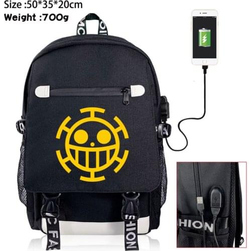 One Piece Brook USB Charging Backpack Student School Bag Zip Shoulder Bag Fashion Mochila Packsack Casual Laptop Bag Rucksack