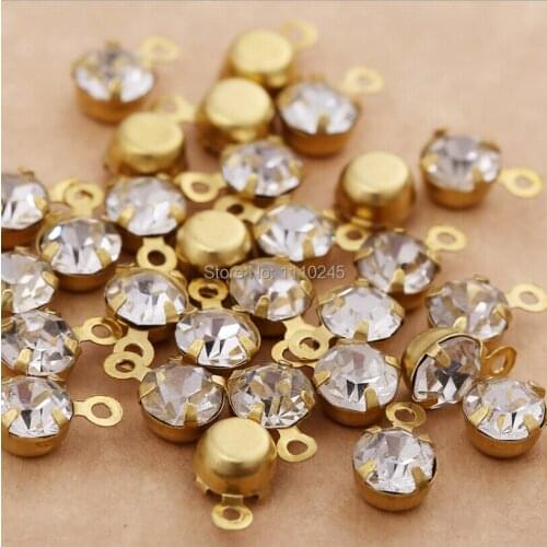 SS16 4.0mm 100pcs/lot Gold Plating Crystal Clear Color Rhinestone Beads, Sew On Rhinestones With Claw one Hole Garment Jewelry