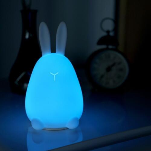 Silicone rabbit LED night light USB rechargeable cartoon pets toys lamp home kids baby children bedside sleep decor lighting