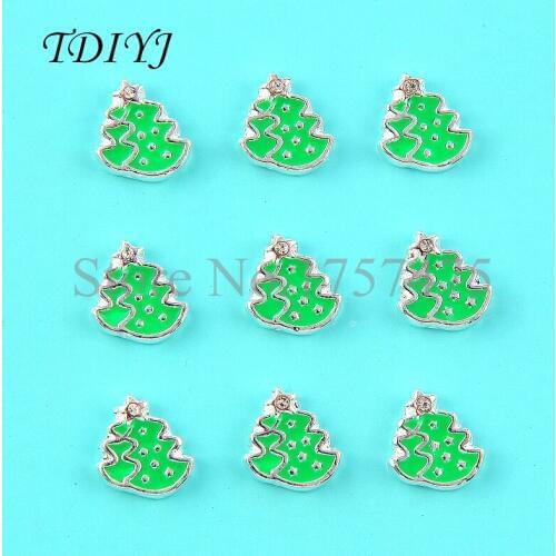 TDIYJ Top Sale (20 pieces/lot) Cheap Green Christmas Tree Floating Charms for Memory Glass Locket Pendant as Christmas Day Gifts