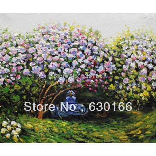 Thick Textured, 100% Hand Painted Oil Painting on Canvas, Resting Under the Lilacs by Claude Monet, Landscape Wall Art