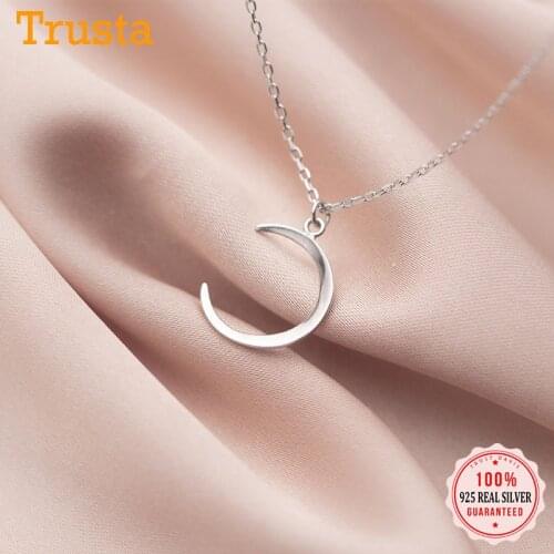 TrustDavis Real 925 Sterling Silver Sweet Moon Charm Pendant Short Necklace For Fashion Women Girl Teens Fine Jewelry DB1255