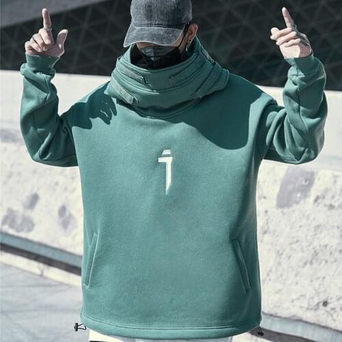 Japanese Streetwear Kanji Techwear Turtleneck Fashion Cotton Hoodie Men