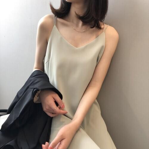 2020 Sleeveless Elegant Summer Long Pure Color Strap V-Neck Women Casual Boho Dress Vestidos