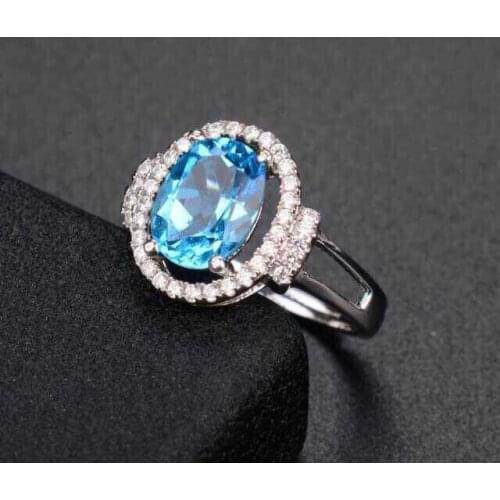 Natural blue topaz stone Ring Natural gemstone Ring S925 sterling silver trendy Elegant Square women girl gift Jewelry