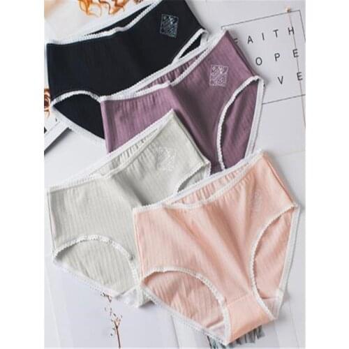 Ladies underwear female cotton 2019 new low waist briefs stripe big yards 041