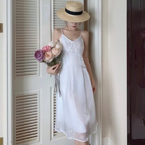 Women Midi White Slip Dress Summer 2021 Runway Elegant Vintage French Fairy Casual Beach Vacation Party Night Backless Dresses