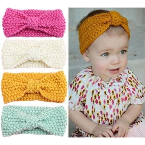 1Pc New Bow Knot Headband for Winter Girl Crochet Head wrap Warmer Knitted Bow Hairband turban Hair Band Hair Bow Accessories