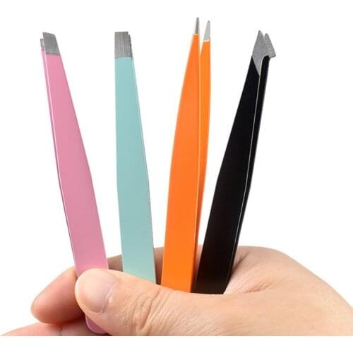 1pc Four Styles Eyebrow Tweezer Hair Beauty Slanted Puller Stainless Steel Eye Brow Clips Hair Removal Makeup Tool Accessories