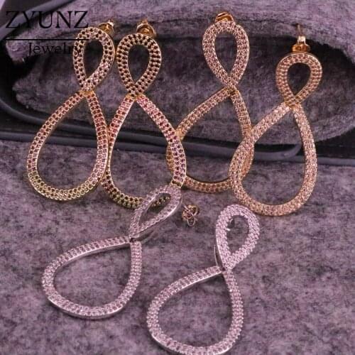 4 Pairs, Drop-Earrings Elegant Jewelry Engagement Brincos Dangle Earrings CZ Crystal Gold Silver Color For Lover Jewelry Gift