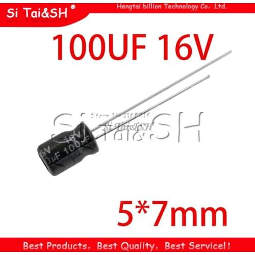 50PCS Higt quality 16V100UF 5*7mm 100UF 16V 5*7 Electrolytic capacitor