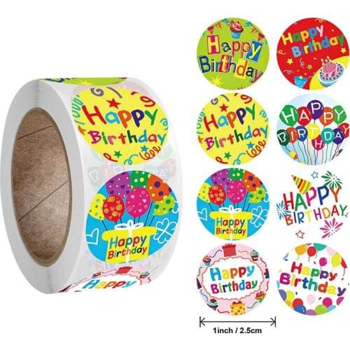 500pcs 1inch Happy Birthday Round sticker Sealing sticker DIY Gift Stickersdhesive christmas Sticker Stationery