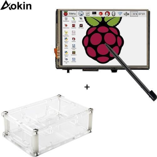 Aokin New 3.5" Touch Screen LCD Display Monitor With Transparent Acrylic Case Stylus For Raspberry Pi 3 2 Model B