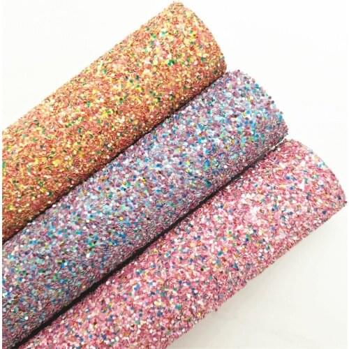 Pink Purple Yellow Chunky Glitter Vinyl Fabric Sheet Glitter Synthetic Leather Faux Vinil For Bows Earrings DIY A4 SIZE R023A