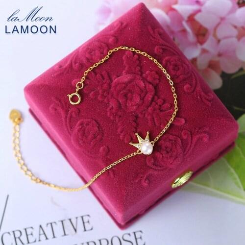 LAMOON Freshwater Pearl Crown Bracelet For Women 925 Silver 14K Gold Plated Fine Jewelry Charm Bracelet Korean Girl Gift LMHI072