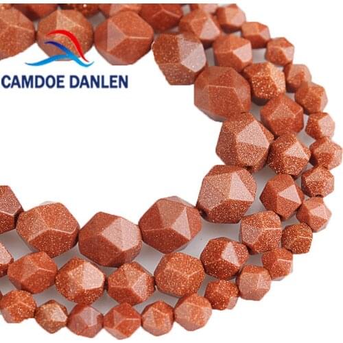 Natural Stone Beads Big Faceted Gold Sand Stone Loose Beads 6 8 10 MM Diy Bracelet Necklace Beads Handmade For Jewelry Making
