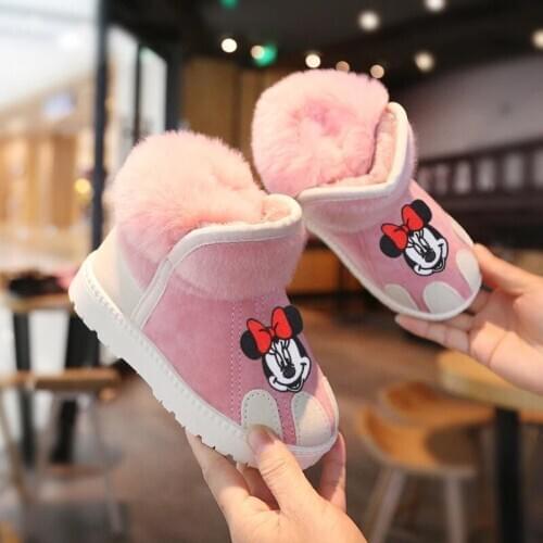 Disney childrens cartoon Minnie Mickey plus velvet warm snow boots cotton shoes short boots boys and girls non-slip soft sole