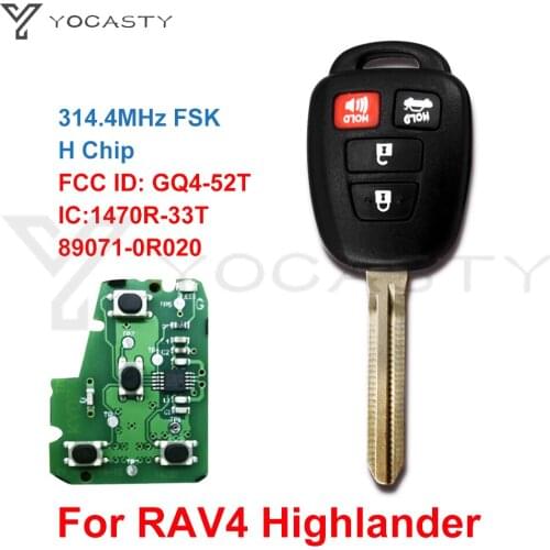 YOCASTY 4 Button Remote Car Key For Toyota RAV4 Highlander 2013 2014 2015 2016 2017 with H Chip GQ4-52T 314.4Mhz