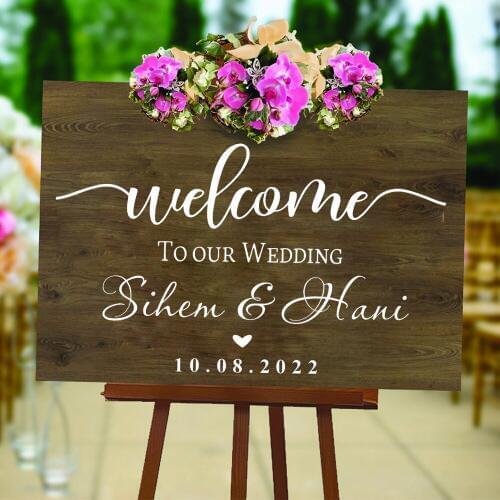 Welcome Wedding Sign Wall Decals Vinyl Custom Names & Date Wooden Board Mirror Stickers Wedding Party Decoration Wedding Decor