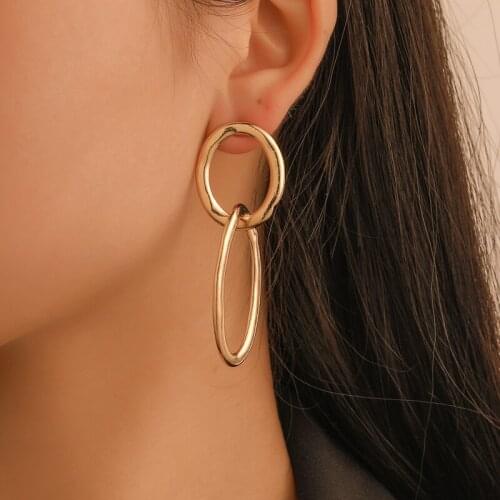 Double Hollow Oval Circles Alloy Rose Gold Golden Silver Plated Metal Dangle Earrings & Drop Earrings for Women
