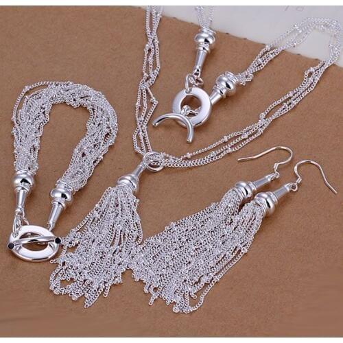 S207 Free Shipping Silver Fine 925 Jewelry Sets Wholesale Sterling-Silver Charms Fashion18 Strands Earrings Bracelet Necklace