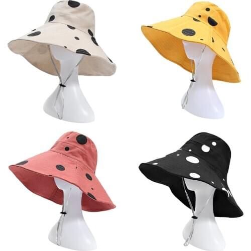 Casual Women Cotton Fisherman Cap Cow Print Korean Large Brim Anti UV Hats for Women Beach Outdoor Travel Headwear