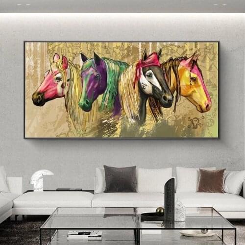 Classic Colored Horse Painting Prints Poster HD Pictures Printed on Canvas Used for Home Room Aesthetics Decor Wall Art