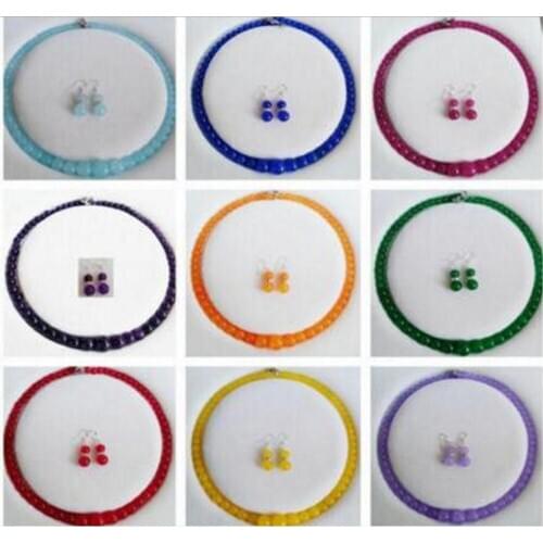 Free Shipping Colors 6-14mm Multicolor Jade Gemstones Round Beads Necklace Earrings Set