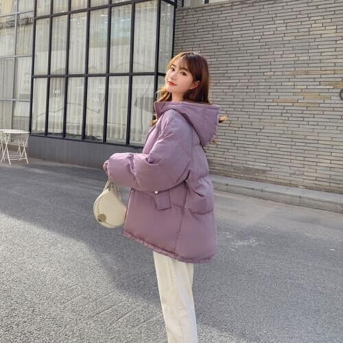Short Purple Cotton-Padded Clothes Quilted Cotton Cloth Cotton-Padded Jacket Womens Korean-Style Loose Winter Coat