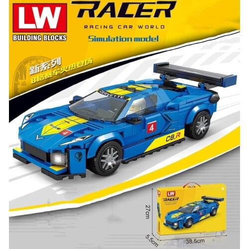 LW5009 Passion Super Racing Blue Corvette Car Sports Model Small Particles Assembled Building Blocks Childrens Toys for Gifts
