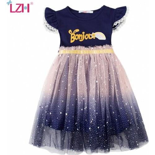 LZH 2021 Childrens Clothing For Girls Princess Dress Fashion Stitching Summer Light Sundress Kids Costume New Baby Girls Dress