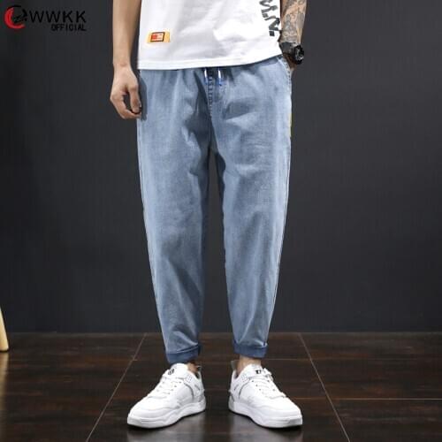 WWKK Men Streetwear Blue Jeans 2020 Women Black Harem Jeans Korean Fashions Harem Pants Male Denim Pants OverSize