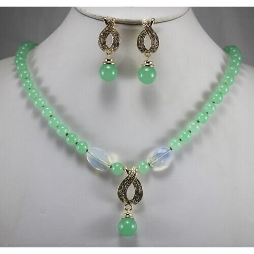 Wholesale Womens semi-precious stones jades Necklace earring set