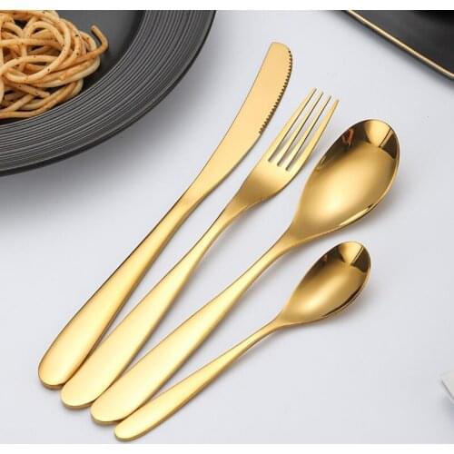 Dinnerware Set 4Pcs Gold Cutlery Set Gift Box Stainless Steel Dinner Scoop Fork Knife Teaspoon Tableware For Home Restaurant