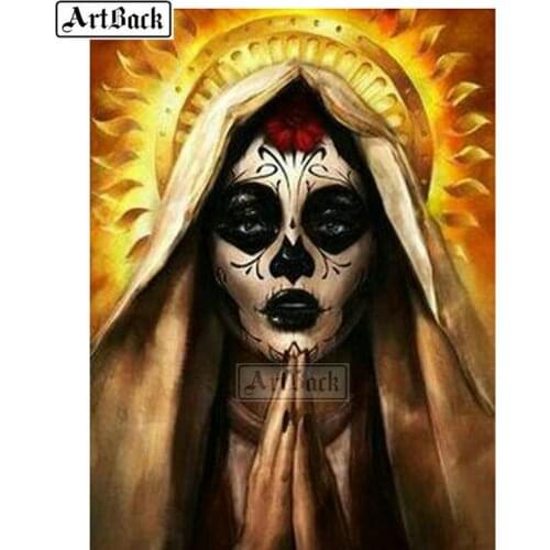 New Full square round drill diamond painting skull woman pattern 3d rhinestone mosaic cross stitch home decoration painting