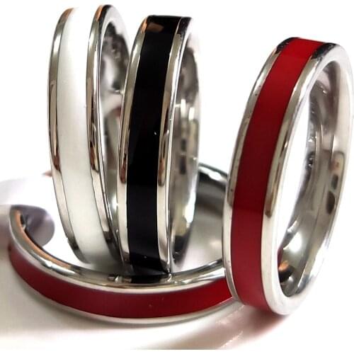 Bulk lots 50pcs Color Mix 4mm Enamel Band Stainless Steel Ring Mens Fashoin Jewelry Female Comfort-fit Ring Party Jewelry Gift