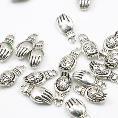 Wholesale 25PCS Tibetan Silver-color Pendant Spacer Beads for Jewelry Making Buddha Hand Shape 9x18mm DIY Accessories Craft A331
