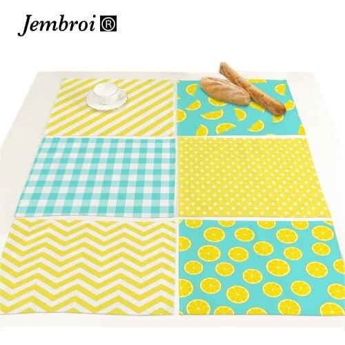 Fruit Geometry Printed Placemat Faux Linen Print Coffee Table Decor Pink Yellow Blue Check Cloth Tableware Mat Candle Coaster