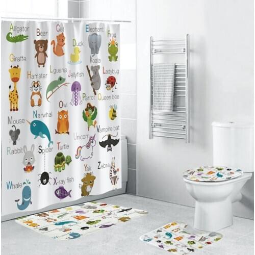 Animal Lettering Printed Polyester Fabric For Waterproof And Non-Slip Design For Household Bathroom Decoration