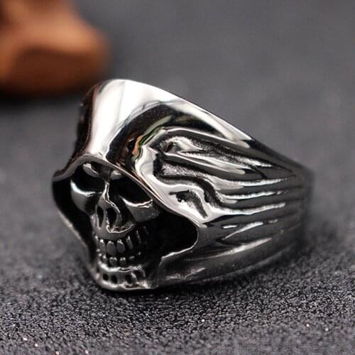Polishing Grim Reaper Skull Rings For Men Stainless Steel Ghost Biker Ring Fashion Gothic Ring For Women Dropshipping