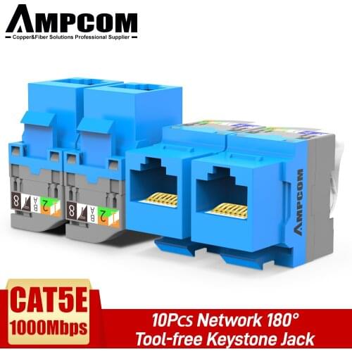 AMPCOM 10PCS CAT5e Tool Less Keystone Jack, RJ45 Self-Locking Cat5e Keystone Module Adapter No Punch-Down Tool Required Couplers